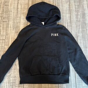 VICTORIA’S SECRET PINK Hooded sweatshirt Sherpa Hood Cropped Black Size: Small